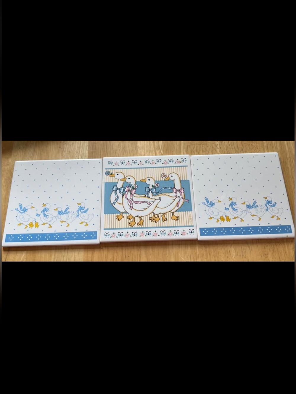 Vintage 1980s blue ribbon goose ceramic tiles B&D